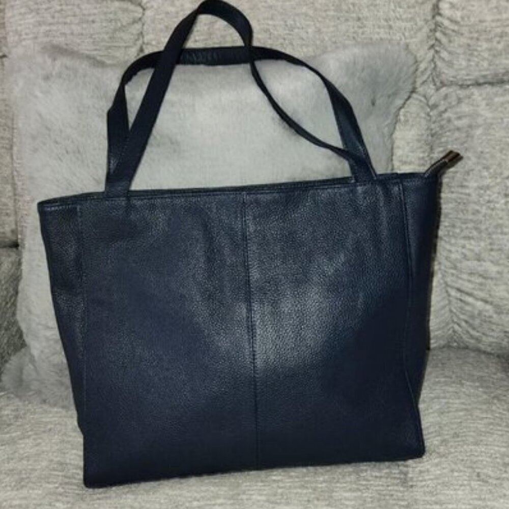 🆕Women Navy Blue Genuine Leather Work Shoulder Laptop Compartment Handbag